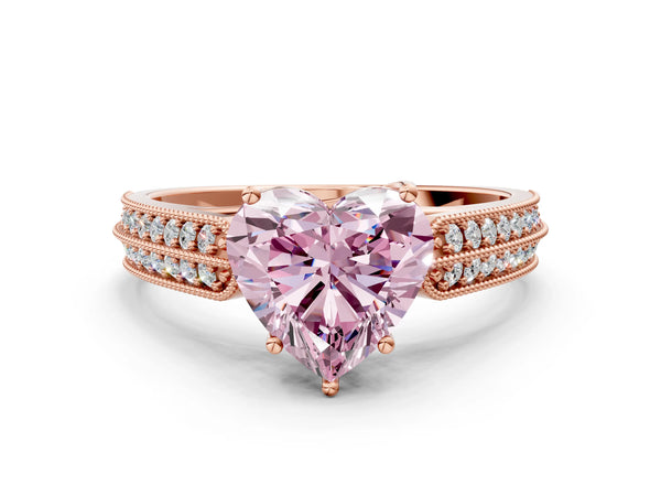 Rose gold Fancy Pink Heart Cut Cut Pave Split Shank Engagement Ring with Four-Prong Setting