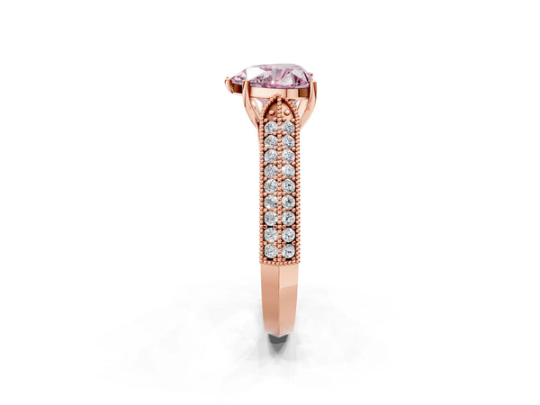 Rose gold Fancy Pink Heart Cut Cut Pave Split Shank Engagement Ring with Four-Prong Setting