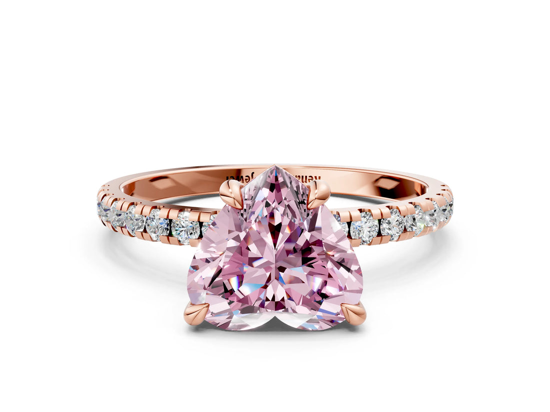 Rose gold Fancy Pink Heart Cut Diamond Brilliant Solitaire Ring with Pavé Band and Four-Prong Setting_12