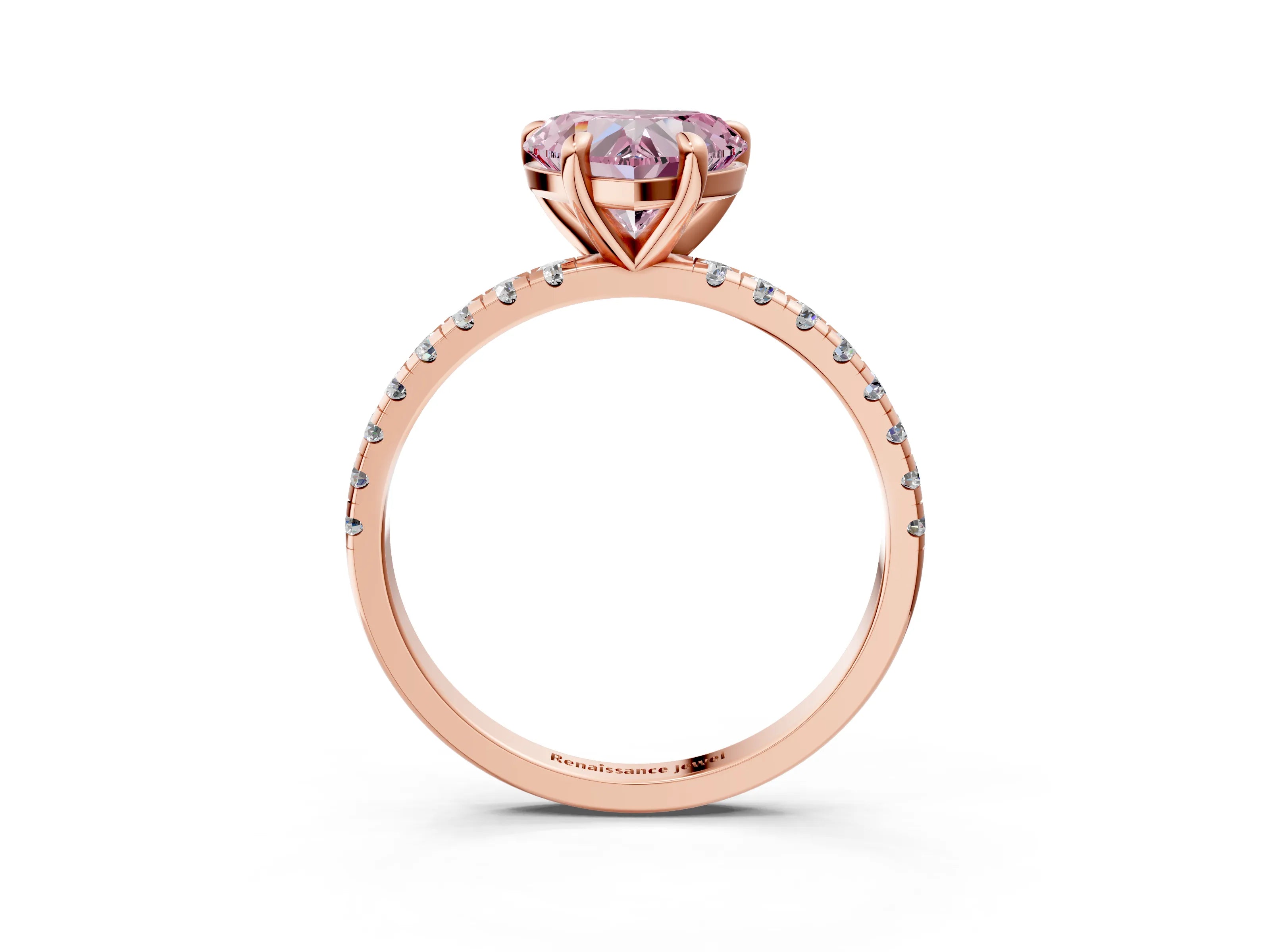 Rose gold Fancy Pink Heart Cut Diamond Brilliant Solitaire Ring with Pavé Band and Four-Prong Setting_3