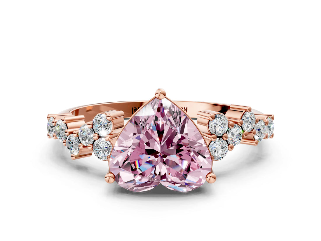 Rose gold Fancy Pink Heart Cut Diamond Cluster Pavé Band with Four-Prong Setting_3