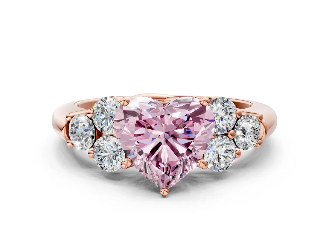Rose gold Fancy Pink Heart  Cut Diamond Cluster Ring with Round Accent Stones and Prong Setting on a Classic Band_48