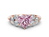 Rose gold Fancy Pink Heart  Cut Diamond Cluster Ring with Round Accent Stones and Prong Setting on a Classic Band_48