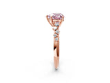 Rose gold Fancy Pink Heart Cut Diamond Cluster Side Stone Solitaire Ring with Prong Setting_75