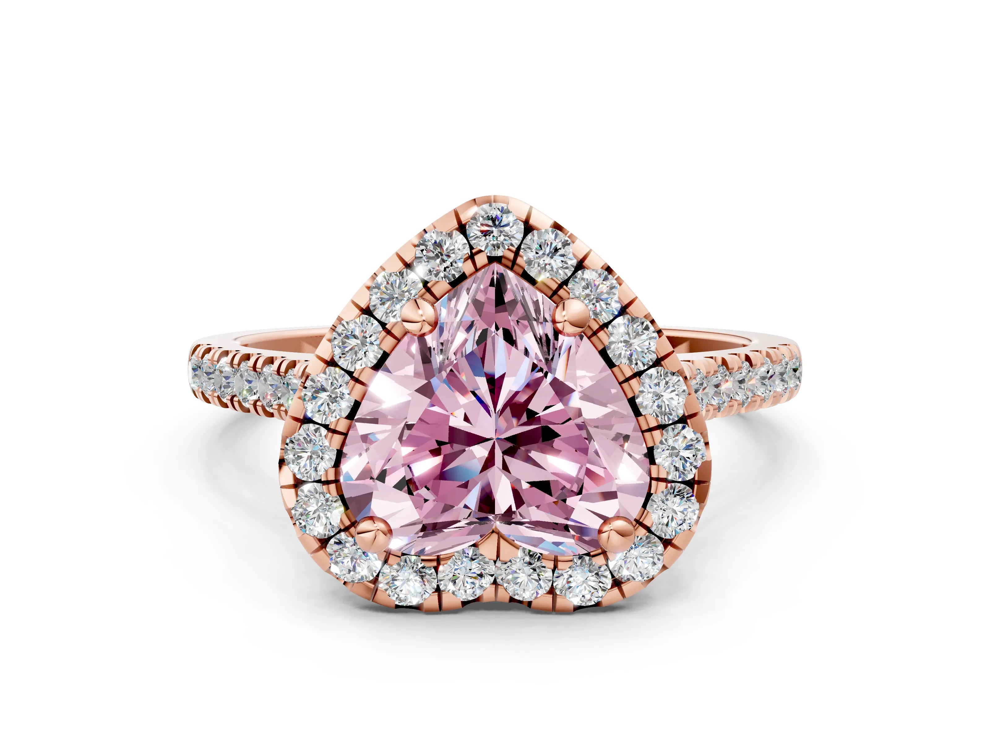 Rose gold Fancy Pink Heart Cut Diamond Cushion Halo Ring with Pavé Band