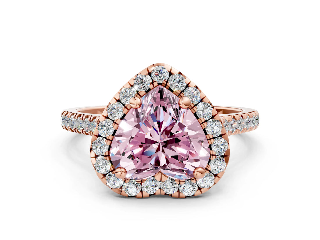 Rose gold Fancy Pink Heart Cut Diamond Cushion Halo Ring with Pavé Band
