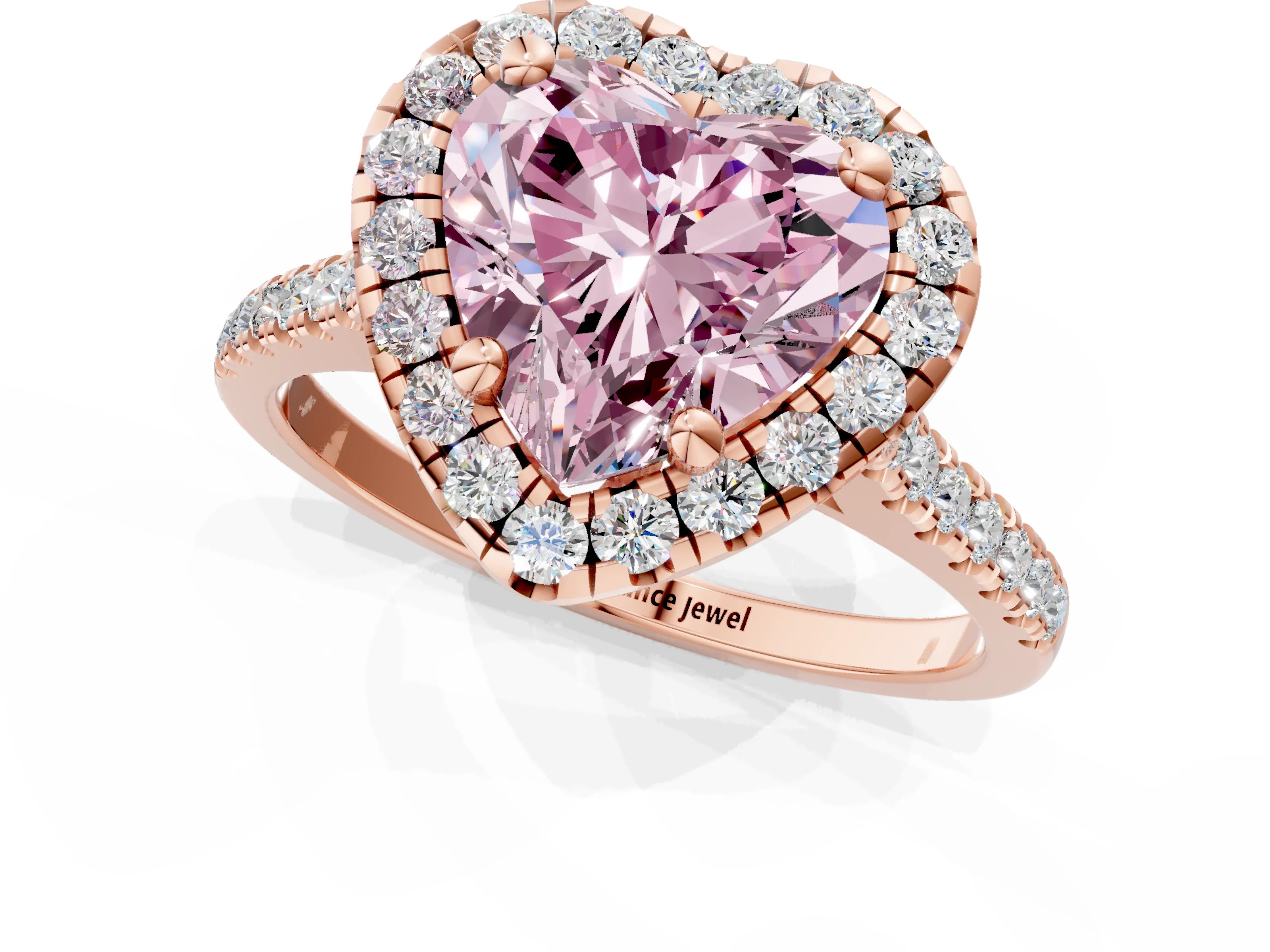 Rose gold Fancy Pink Heart Cut Diamond Cushion Halo Ring with Pavé Band_1
