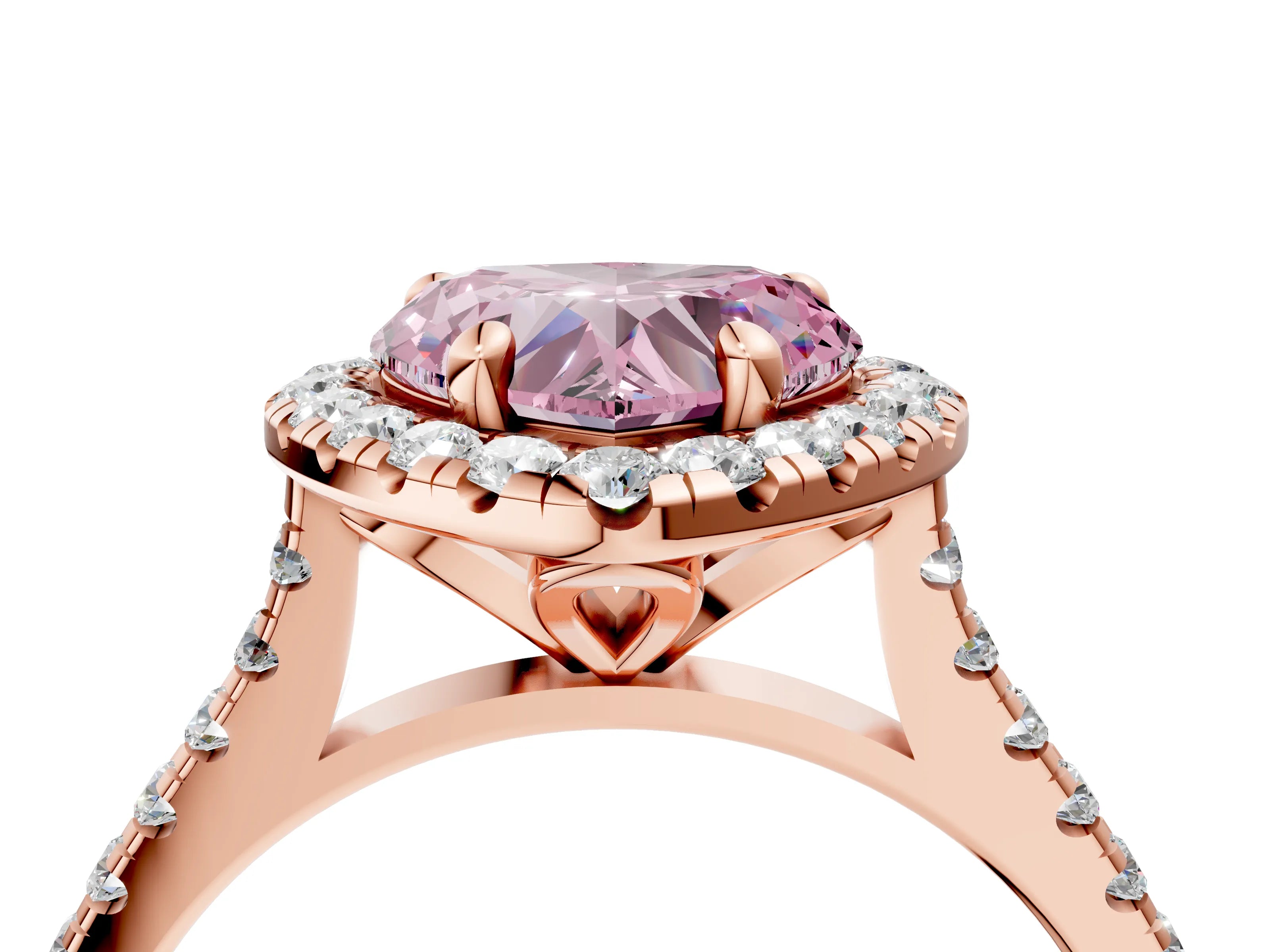 Rose gold Fancy Pink Heart Cut Diamond Cushion Halo Ring with Pavé Band_4