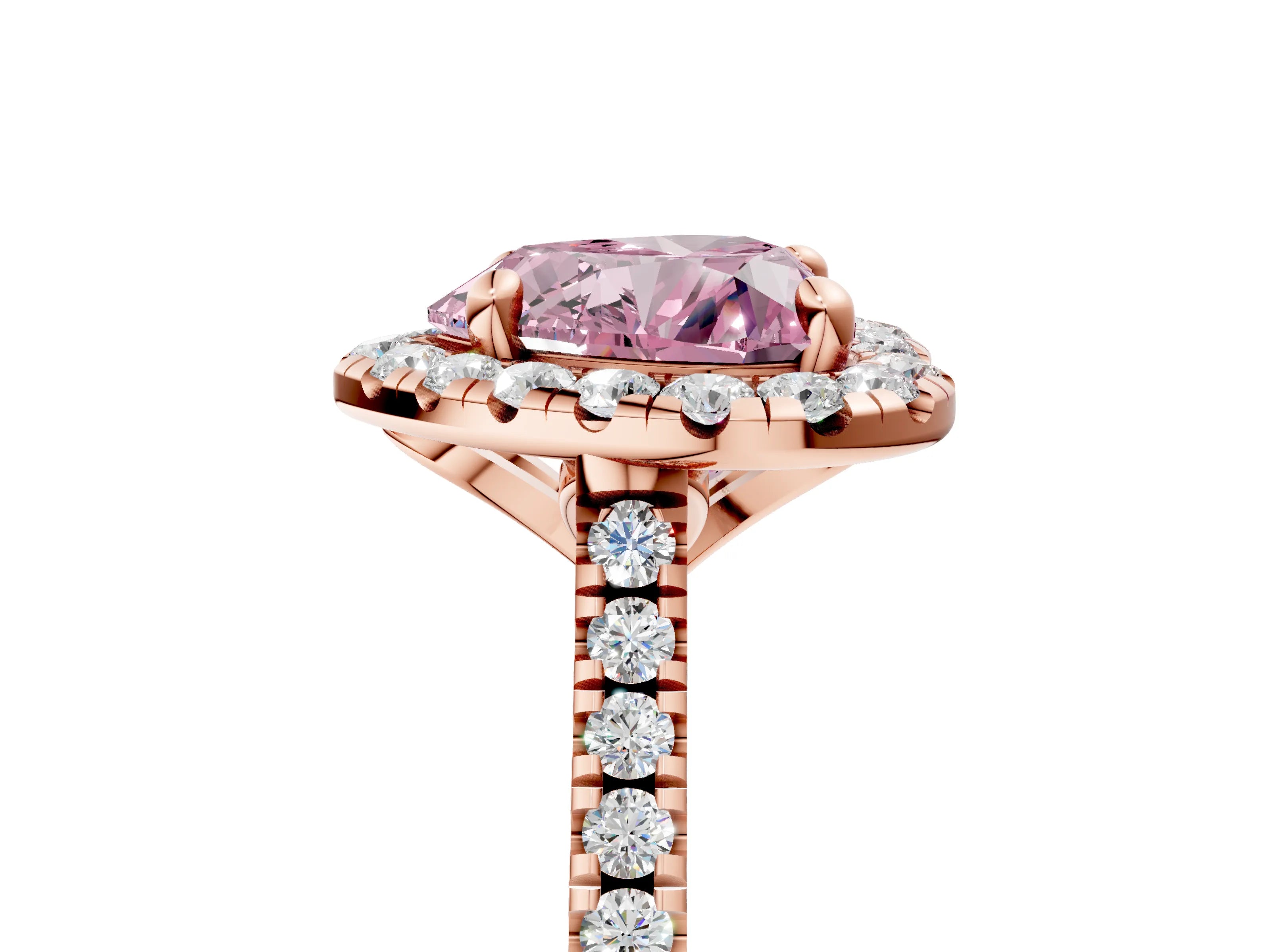 Rose gold Fancy Pink Heart Cut Diamond Cushion Halo Ring with Pavé Band_5