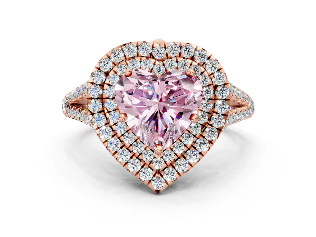 Rose gold Fancy Pink Heart Cut Diamond Double Halo Ring with Pavé Band and Prong Setting_58