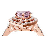 Rose gold Fancy Pink Heart Cut Diamond Double Halo Ring with Pavé Band and Prong Setting_62
