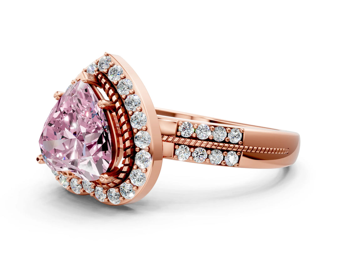 Rose gold Fancy Pink Heart Cut Diamond Double Halo Ring with Split Shank and Four-Prong Setting_24