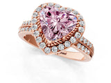 Rose gold Fancy Pink Heart Cut Diamond Double Halo Ring with Split Shank and Four-Prong Setting_25