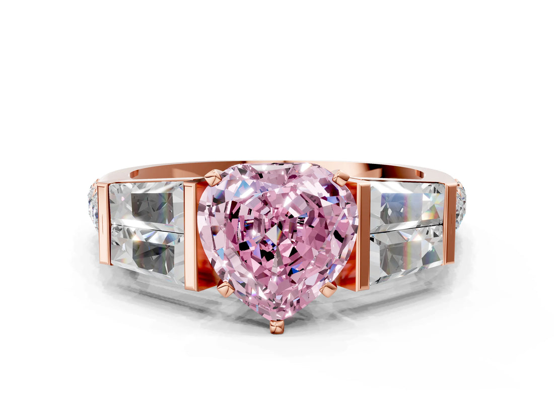 Rose gold Fancy Pink Heart Cut Diamond Engagement Ring with Baguette Side Stones and Channel Set Band_20