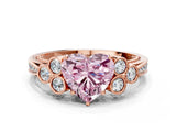 Rose gold Fancy Pink Heart  Cut Diamond Engagement Ring with Bezel Set Round Side Stones and Prong Setting_49