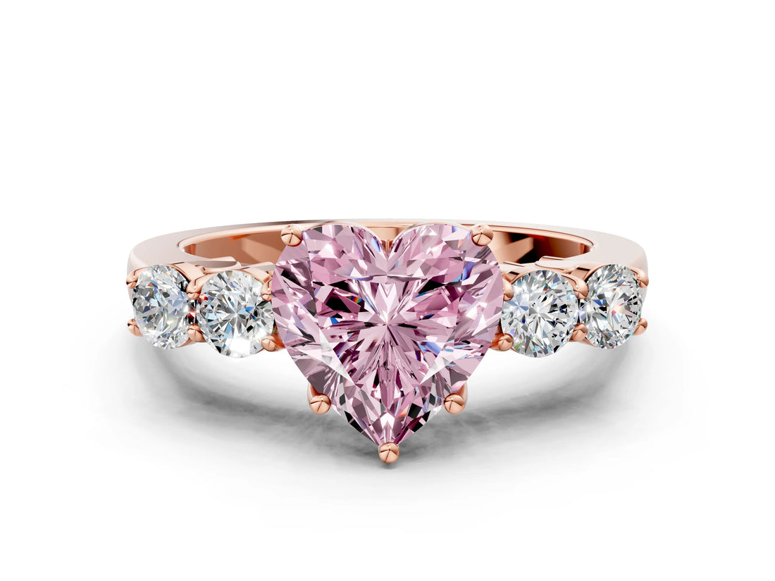 Rose gold Fancy Pink Heart  Cut Diamond Five-Stone Prong Set White Gold Ring_30