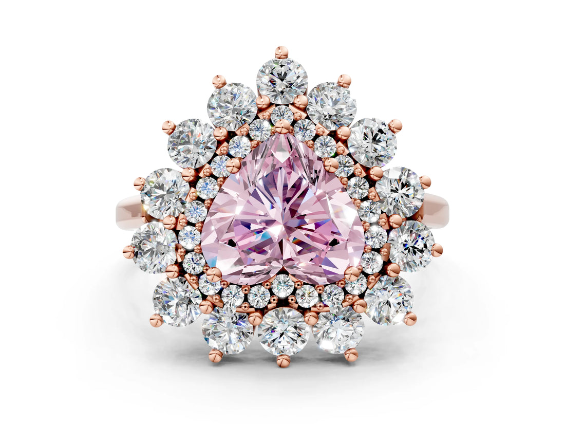Rose gold Fancy Pink Heart Cut Diamond Floral Double Halo Engagement Ring with Prong Setting_24