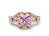 Rose gold Fancy Pink Heart  Cut Diamond Floral Halo Engagement Ring with Shared Prong Setting 1