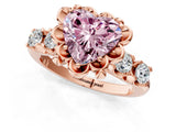 Rose gold Fancy Pink Heart  Cut Diamond Floral Halo Engagement Ring with Shared Prong Setting 2