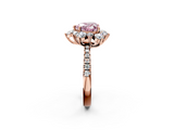Rose gold Fancy Pink Heart  Cut Diamond Floral Halo Pave Band with Prong Setting_39