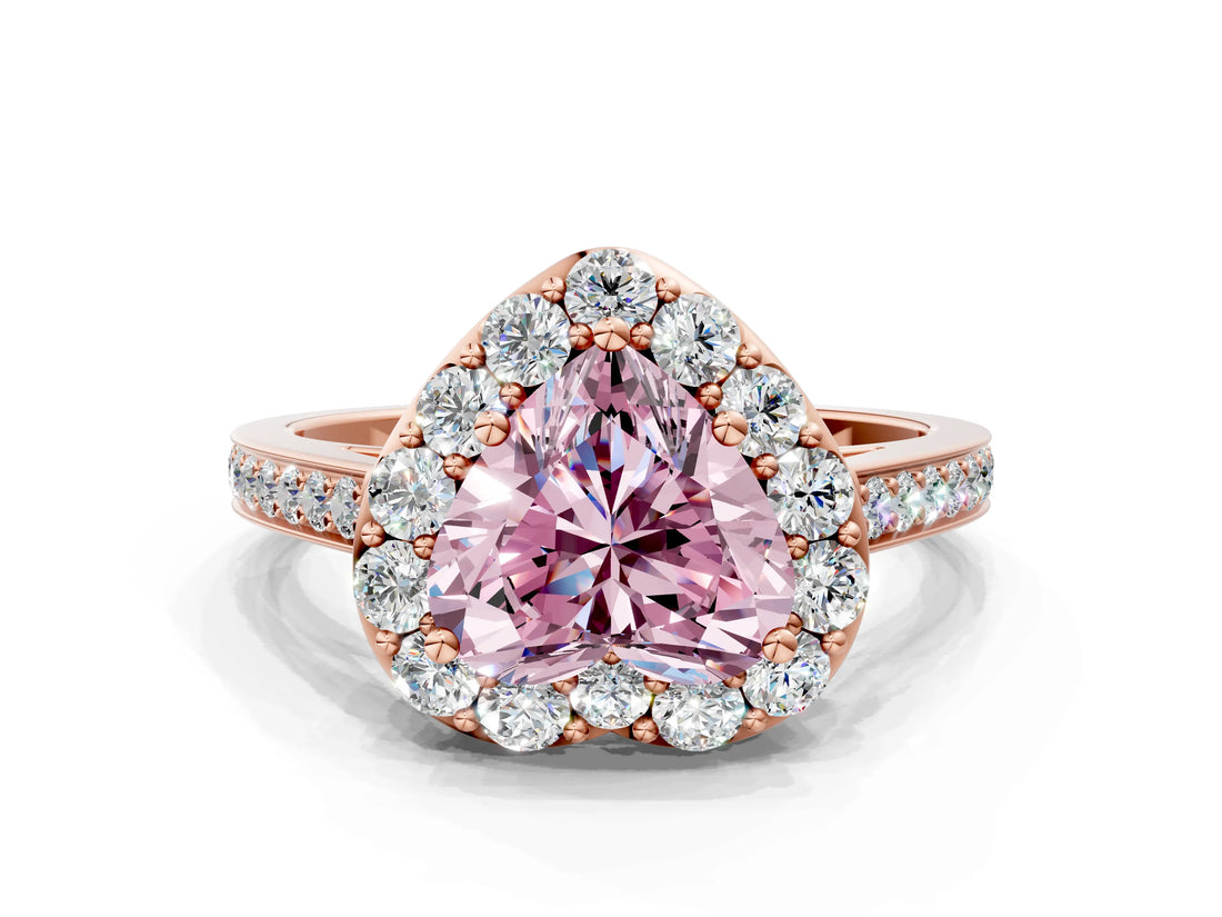 Rose gold Fancy Pink Heart Cut Diamond Floral Halo Ring with Pavé Band and Prong Setting_3