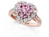 Rose gold Fancy Pink Heart Cut Diamond Floral Halo Ring with Pavé Band and Prong Setting_4
