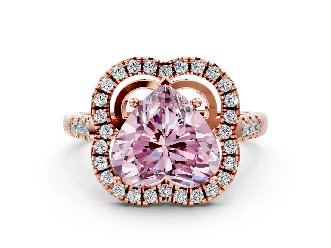 Rose gold Fancy Pink Heart Cut Diamond Floral Halo Split Shank Prong Setting Ring