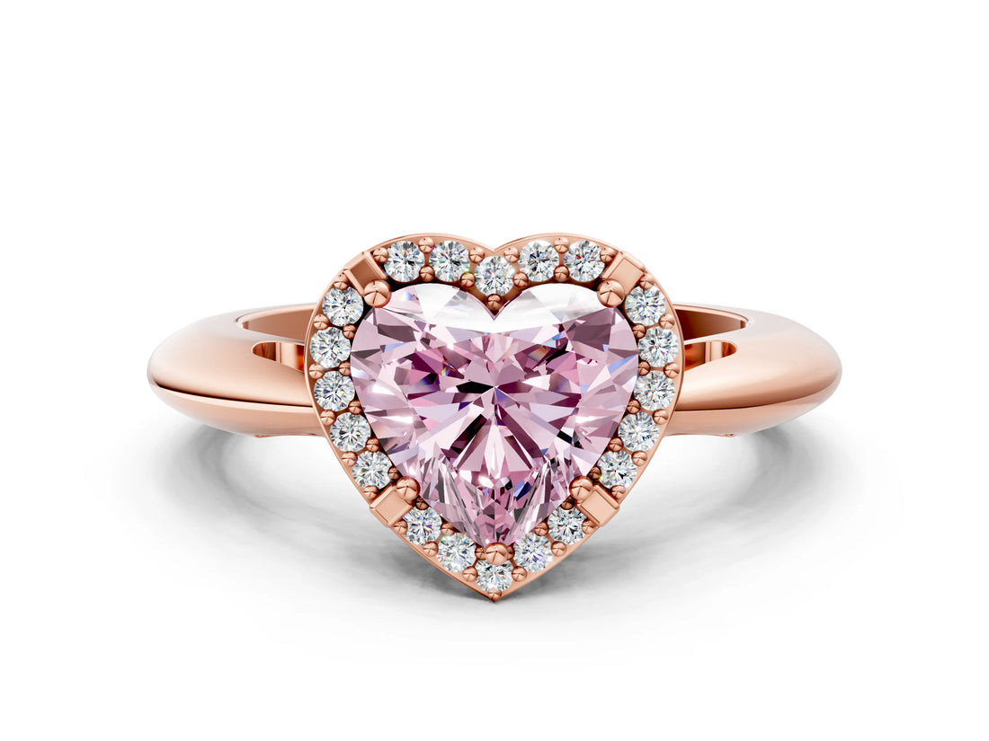 Rose gold Fancy Pink Heart  Cut Diamond Halo Engagement Ring with Split Shank and Four-Prong Setting_90