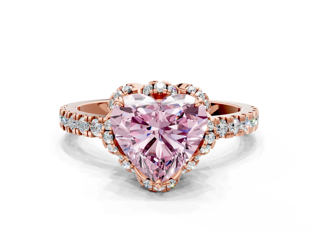 Rose gold Fancy Pink Heart Cut Diamond Halo Pave Band with Four-Prong Setting_3