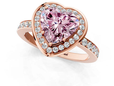 Rose gold Fancy Pink Heart Cut Diamond Halo Ring with Bezel Frame and Pavé Band_1