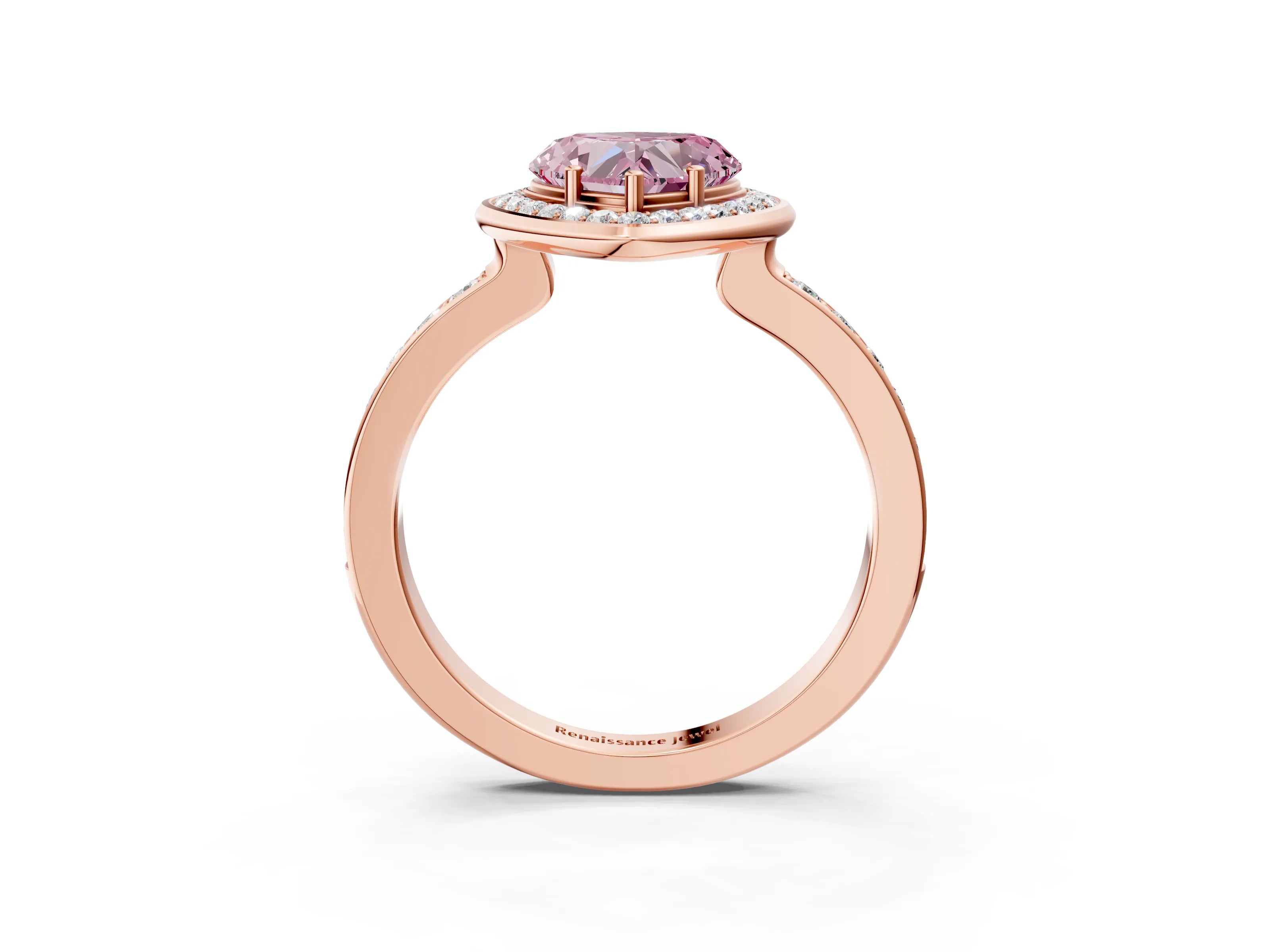 Rose gold Fancy Pink Heart Cut Diamond Halo Ring with Bezel Frame and Pavé Band_3