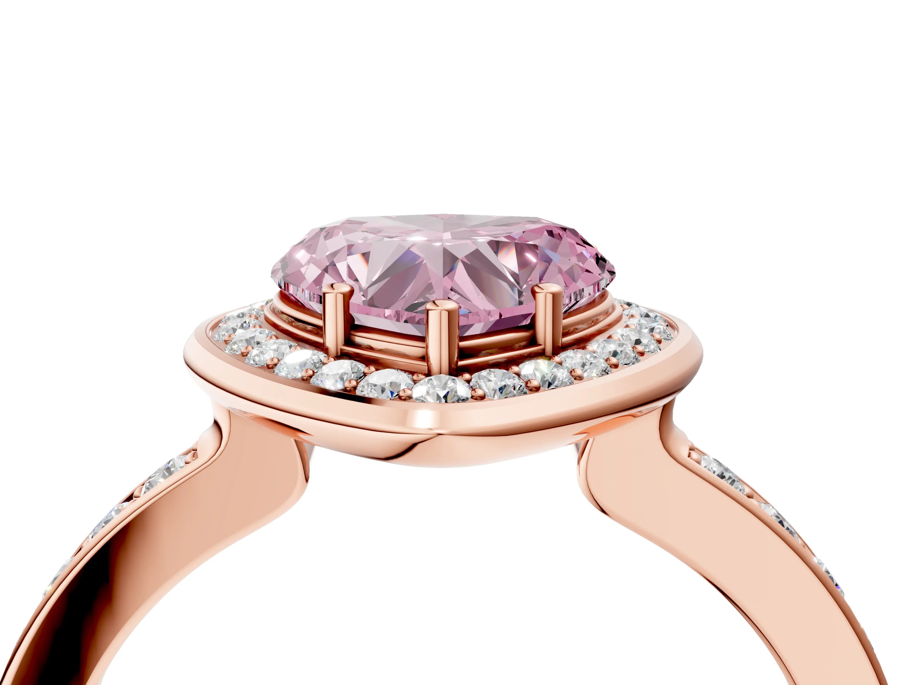 Rose gold Fancy Pink Heart Cut Diamond Halo Ring with Bezel Frame and Pavé Band_4