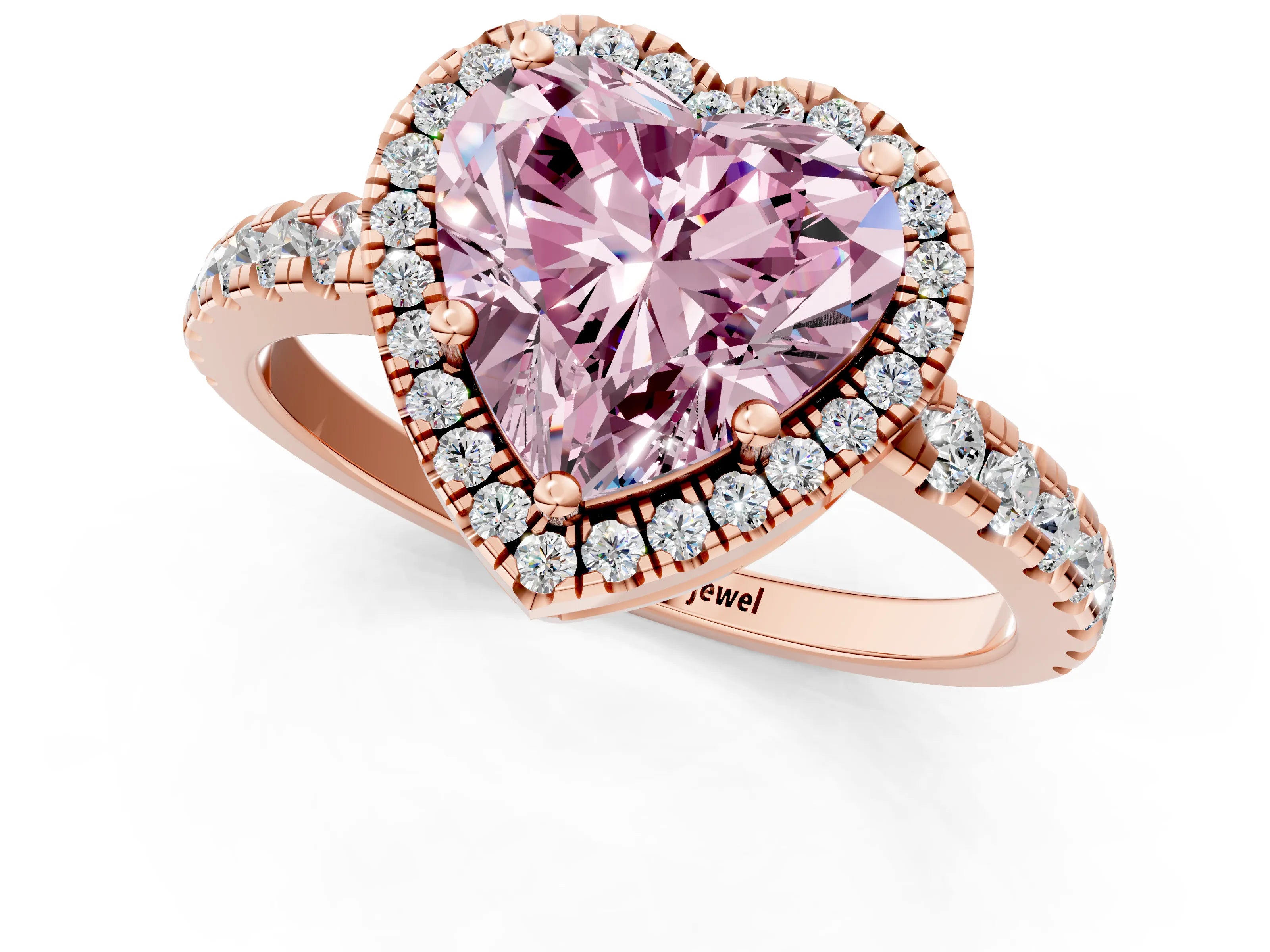 Rose gold Fancy Pink Heart Cut Diamond Halo Ring with Pavé Band and Four-Prong Setting_1