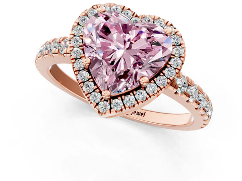 Rose gold Fancy Pink Heart Cut Diamond Halo Ring with Pavé Band and Four-Prong Setting_1