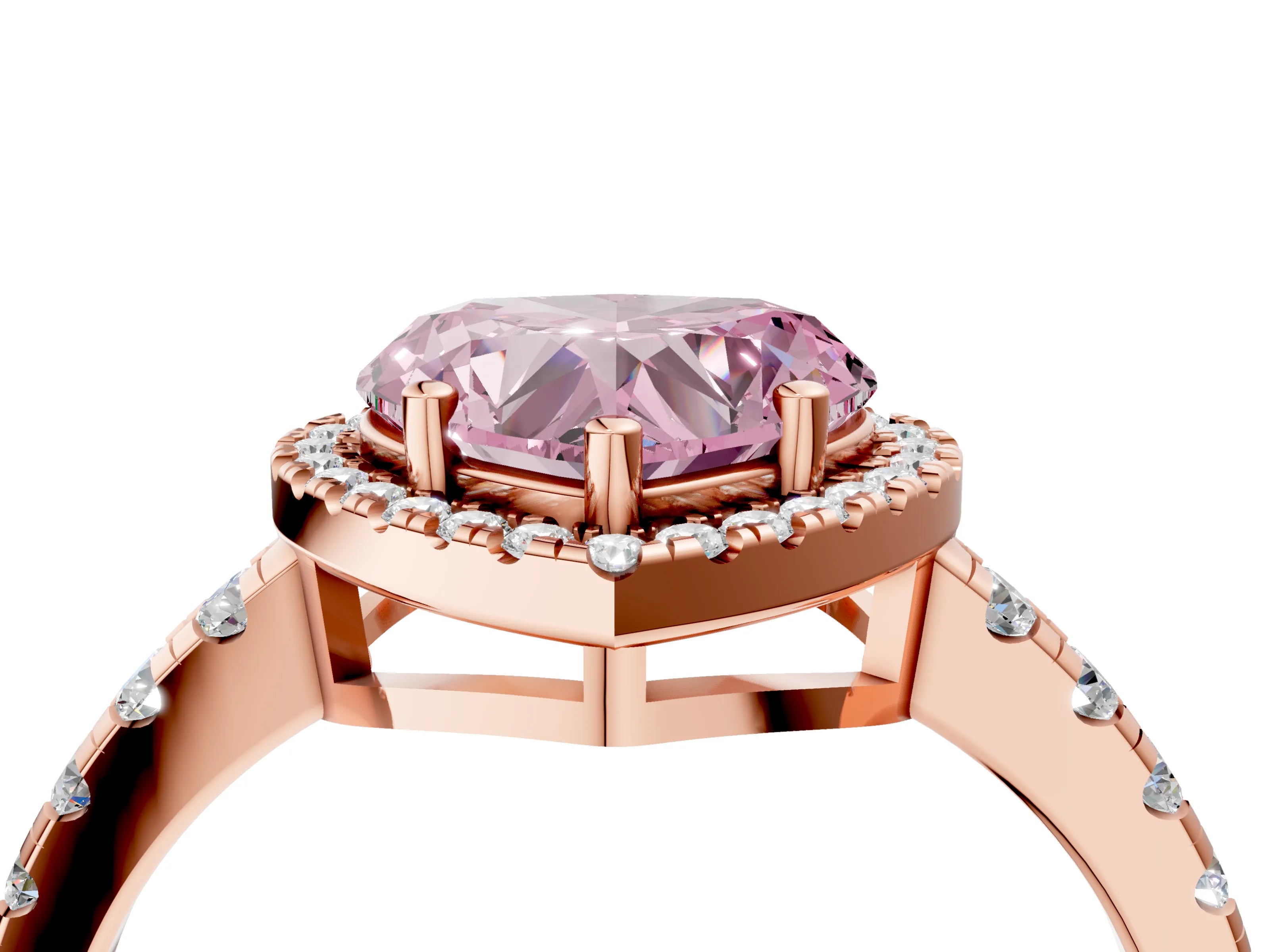 Rose gold Fancy Pink Heart Cut Diamond Halo Ring with Pavé Band and Four-Prong Setting_4