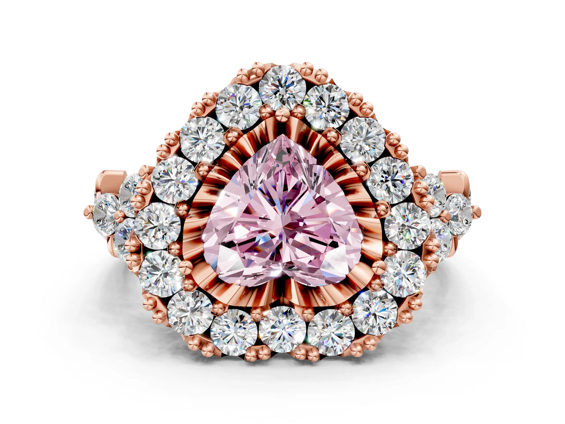 Rose gold Fancy Pink Heart Cut Diamond Halo Ring with Pavé Band and Four-Prong Setting_41