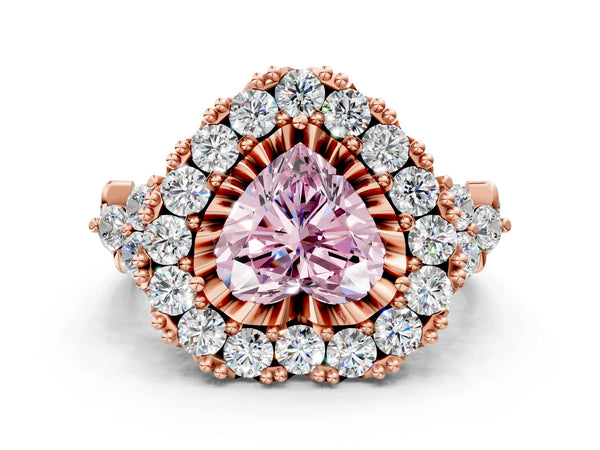 Rose gold Fancy Pink Heart Cut Diamond Halo Ring with Pavé Band and Four-Prong Setting