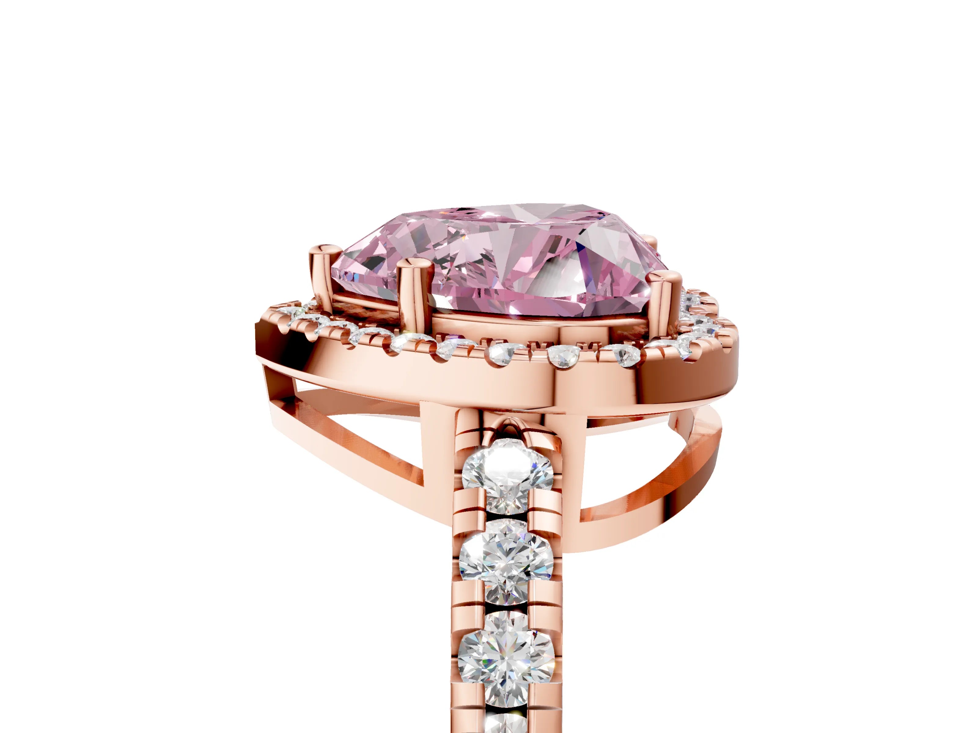 Rose gold Fancy Pink Heart Cut Diamond Halo Ring with Pavé Band and Four-Prong Setting_5