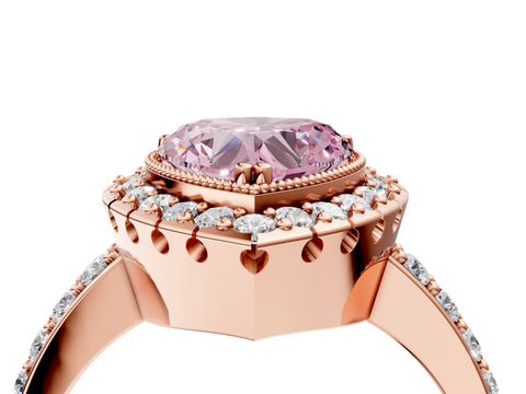 Rose gold Fancy Pink Heart Cut Diamond Halo Ring with Pavé Band and Prong Setting_4