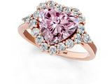 Rose gold Fancy Pink Heart Cut Diamond Halo Ring with Pear Side Stones and Prong Setting_69