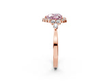 Rose gold Fancy Pink Heart Cut Diamond Halo Ring with Pear Side Stones and Prong Setting_70