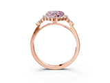 Rose gold Fancy Pink Heart Cut Diamond Halo Ring with Pear Side Stones and Prong Setting_71