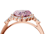 Rose gold Fancy Pink Heart Cut Diamond Halo Ring with Pear Side Stones and Prong Setting_72