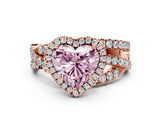 Rose gold Fancy Pink Heart Cut Diamond Halo Ring with Round Split Shank and Prong Setting_36