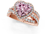 Rose gold Fancy Pink Heart Cut Diamond Halo Ring with Round Split Shank and Prong Setting_37