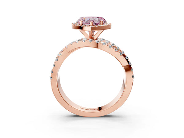 Rose Gold Heart-Shaped Halo Twist Engagement Ring Setting for Fancy Pink Center