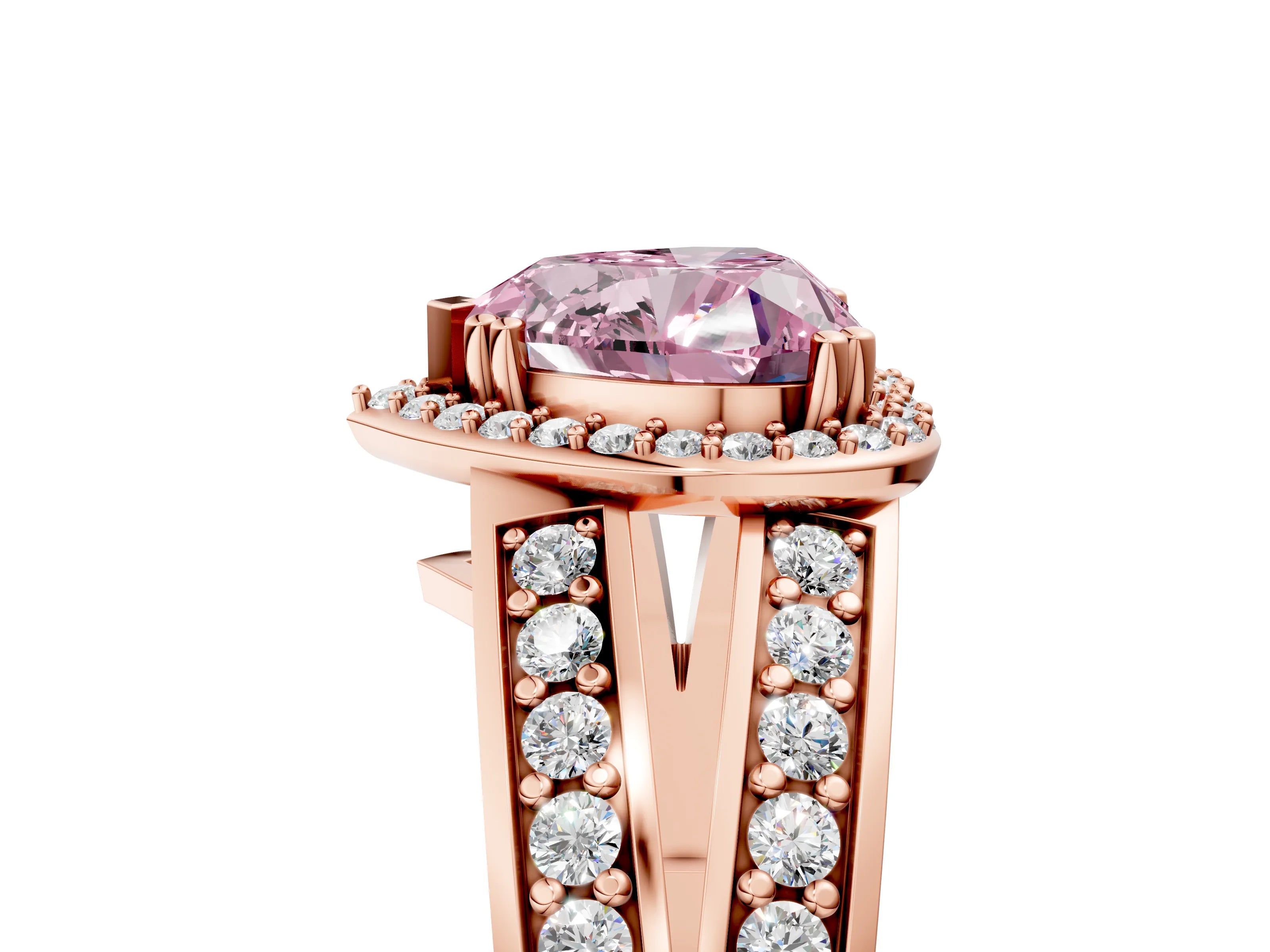 Rose gold Fancy Pink Heart Cut Diamond Halo Ring with Split Shank Pavé Band and Four-Prong Setting_5