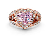 Rose gold Fancy Pink Heart Cut Diamond Halo Ring with Split Shank and Bezel Accents and Four-Prong Setting