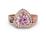 Rose gold Fancy Pink Heart Cut Diamond Halo Ring with Split Shank and Bezel Accents and Prong Setting
