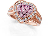 Rose gold Fancy Pink Heart Cut Diamond Halo Ring with Split Shank and Bezel Accents and Prong Setting_1